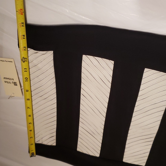MY TRIBE New Genuine Leather Strip Panel Pencil SKIRT Black White NWT Women's L - Picture 6 of 13